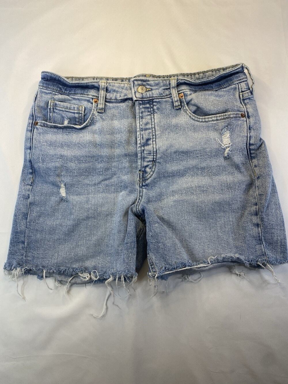 Old Navy O.G. Straight High Rise Cut Off Denim Shorts Light Wash Size 14 Blue